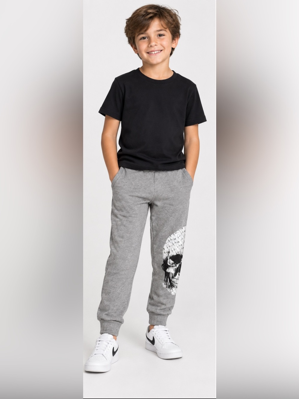 Philipp Plein Junior Sweat Pants Skull Applique 100% Cotton Boys Sz 8-9